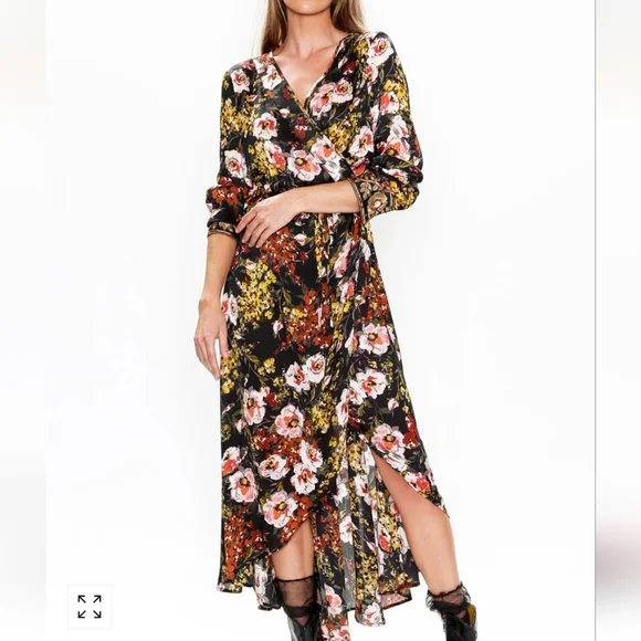 Aratta Silent Journey Savannah Floral wrap Hi Low Dress Womens Size Small New!